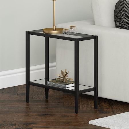 Henn & Hart Hera Rectangular Side Table with Mirrored Shelf Blackened Bronze ST1312